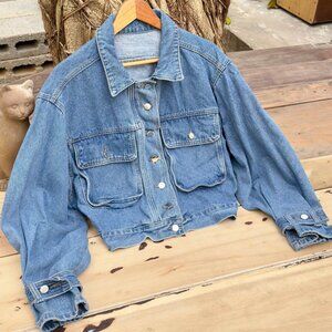 Oversized Denim Shacket Utility Pocket Jacket